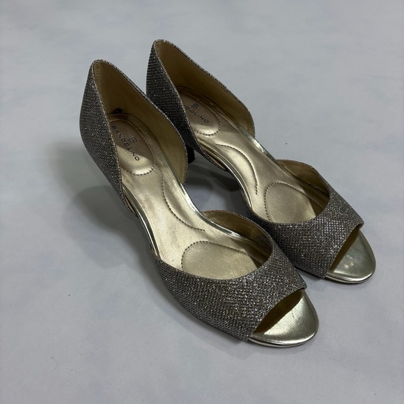 Bandolino Gold Sparkle Kitten Heel Pumps Peep Toe Women's 7.5 M Dress Shoes - Picture 4 of 14